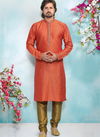Orange Colour Fancy New Party And Function Wear Traditional Pure Art Banarasi Silk Kurta Pajama Redymade Collection 1032-8385